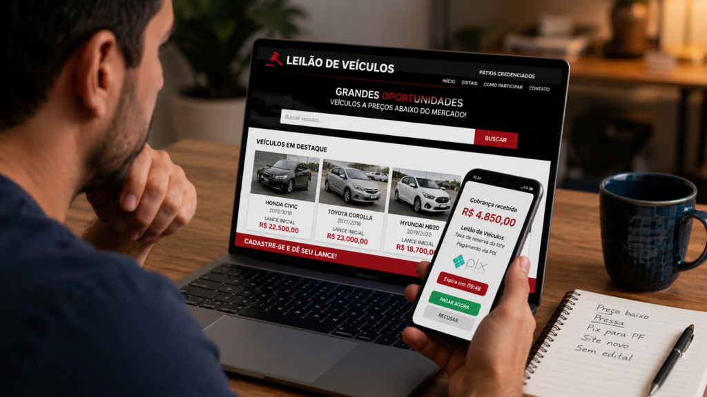 falso leilão de veículos