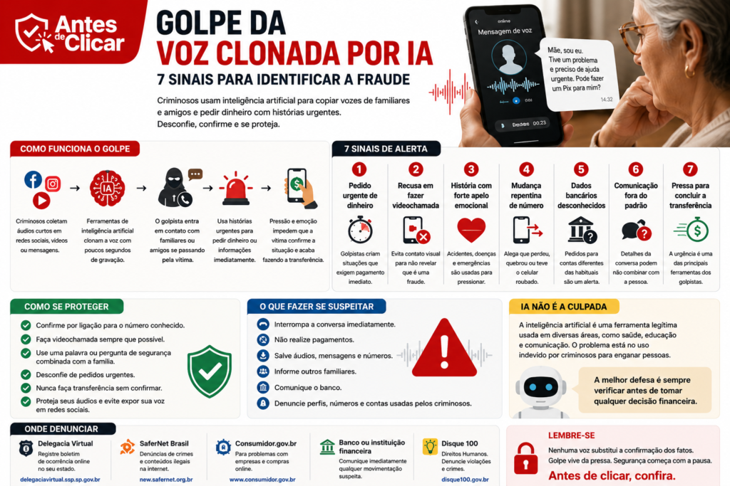 Infográfico Golpe da voz clonada por IA
